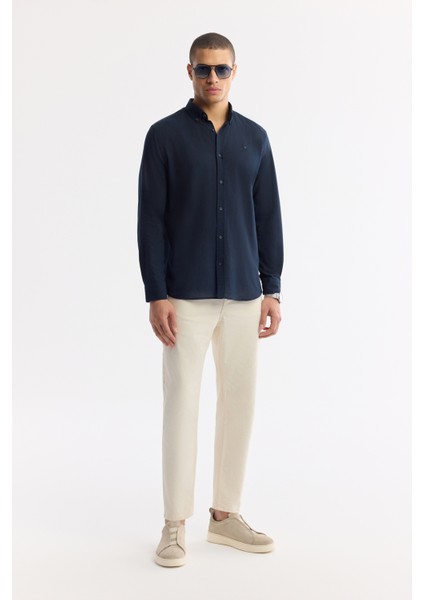 Erkek Lacivert Düğmeli Yaka %100 Pamuk Regular Fit Gömlek A51Y2206 indirimleri