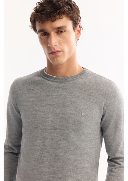 Erkek Gri Bisiklet Yaka Yün Karışımlı Triko Regular Fit Kazak B005013 fiyatları