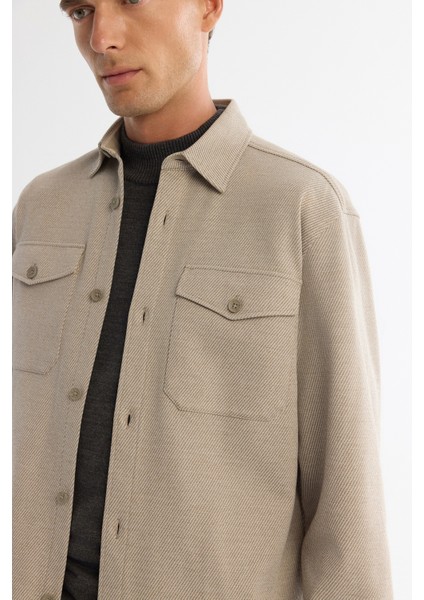 Erkek Bej Klasik Yaka Diyagonel Jersey Comfort Fit Gömlek Ceket A42Y2015 fiyatları