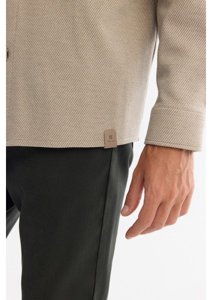 Erkek Bej Klasik Yaka Diyagonel Jersey Comfort Fit Gömlek Ceket A42Y2015 modelleri