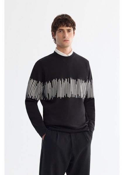 Erkek Siyah Bisiklet Yaka Sweatshirt B001203