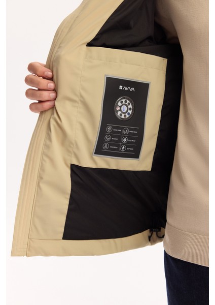 Erkek Bej Kapüşonlu Kaz Tüyü Su İtici Rüzgar Geçirmez -10°C Dayanıklı Şişme Mont A52Y6067 modelleri