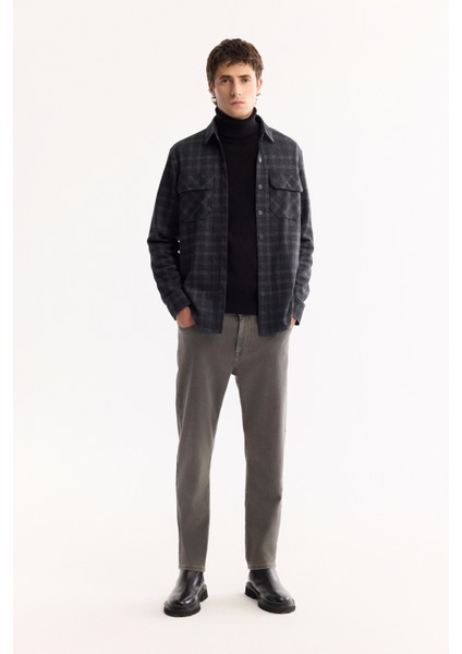 Erkek Antrasit Klasik Yaka Soft Touch Kolay Ütülenen Ekoseli Comfort Fit Gömlek Ceket A52Y2110