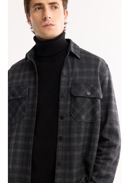 Erkek Antrasit Klasik Yaka Soft Touch Kolay Ütülenen Ekoseli Comfort Fit Gömlek Ceket A52Y2110