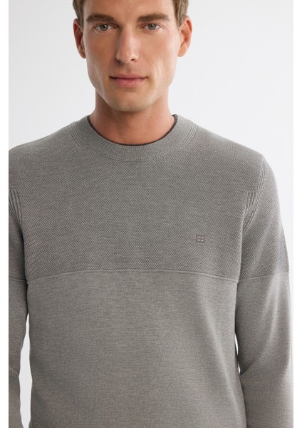 Erkek Gri Bisiklet Çift Yaka Dokulu Pamuklu Triko Regular Fit Kazak A42Y5190 fiyatları