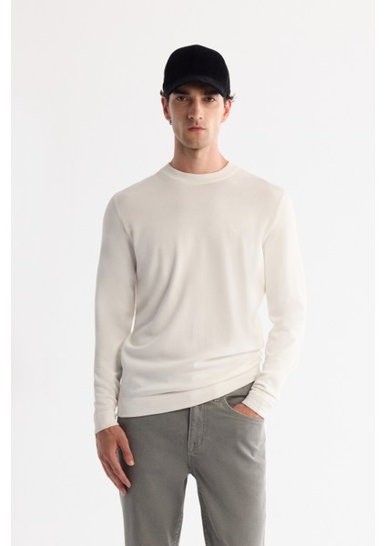 Erkek Ekru Yüksek Bisiklet Yaka Rayon Triko Regular Fit Kazak A42Y5001