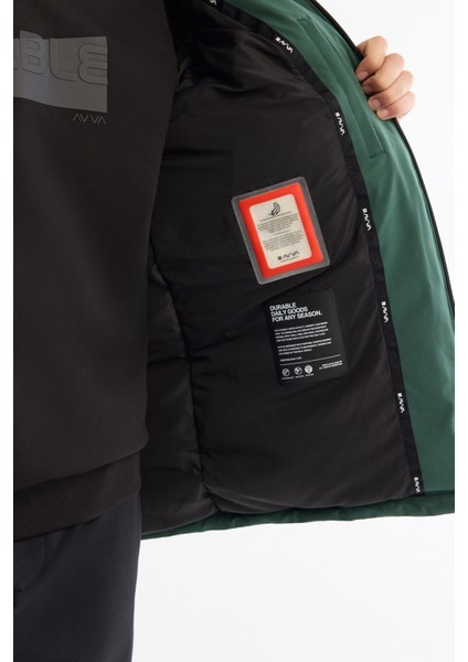 Erkek Yeşil Kapüşonlu Su İtici Rüzgar Geçirmez Kaz Tüyü Comfort Fit Mont A42Y6044