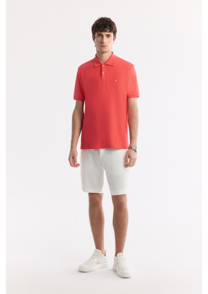 Erkek Mercan Kıvrılmaz Polo Yaka %100 Pamuk Basic Regular Fit T-Shirt B001032