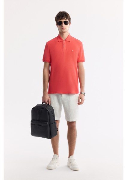 Erkek Mercan Kıvrılmaz Polo Yaka %100 Pamuk Basic Regular Fit T-Shirt B001032