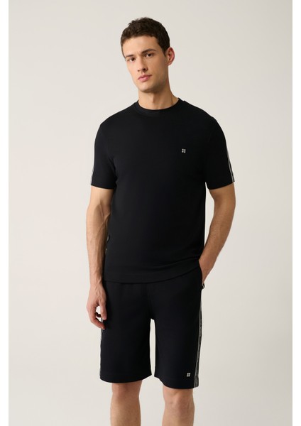 Erkek Siyah Soft Touch Bisiklet Yaka Baskılı Regular Fit T-Shirt A41Y1327