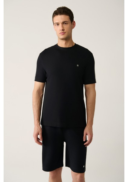 Erkek Siyah Soft Touch Bisiklet Yaka Baskılı Regular Fit T-Shirt A41Y1327 modelleri