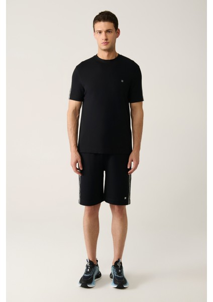 Erkek Siyah Soft Touch Bisiklet Yaka Baskılı Regular Fit T-Shirt A41Y1327