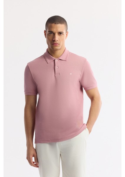Erkek Gül Kurusu Kıvrılmaz Polo Yaka %100 Pamuk Basic Regular Fit T-Shirt B001032