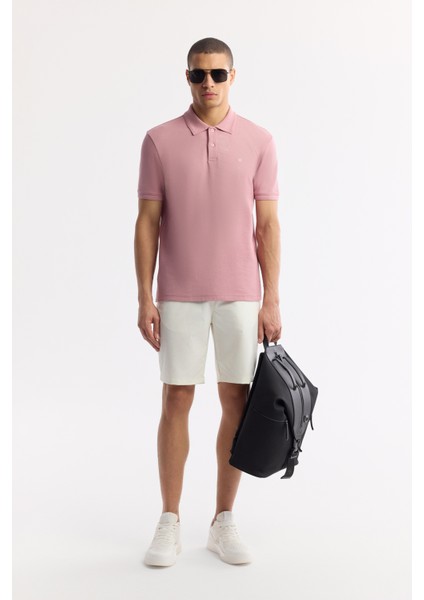 Erkek Gül Kurusu Kıvrılmaz Polo Yaka %100 Pamuk Basic Regular Fit T-Shirt B001032