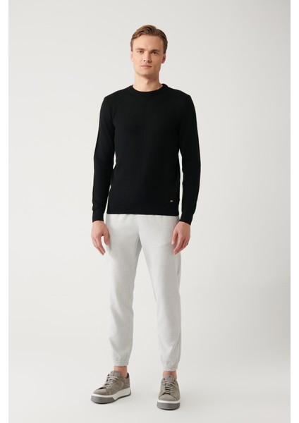 Erkek Siyah Bisiklet Yaka Desenli Kazak A32Y5188