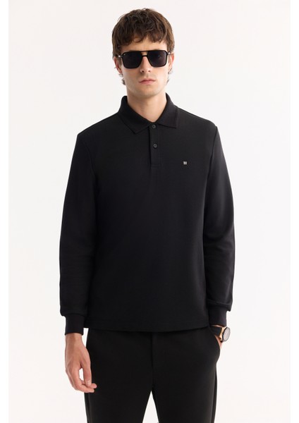Erkek Siyah Polo Yaka Pamuklu Basic Slim Fit Sweatshirt B001080 fiyatları