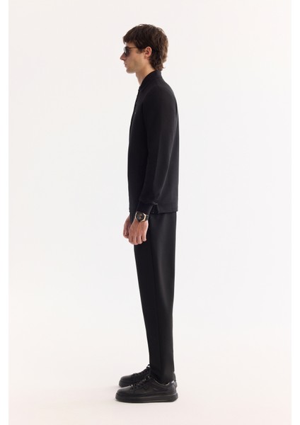 Erkek Siyah Polo Yaka Pamuklu Basic Slim Fit Sweatshirt B001080 modelleri