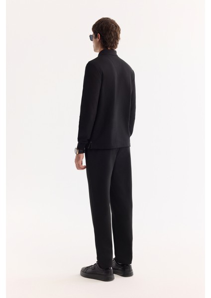 Erkek Siyah Polo Yaka Pamuklu Basic Slim Fit Sweatshirt B001080 fırsatları