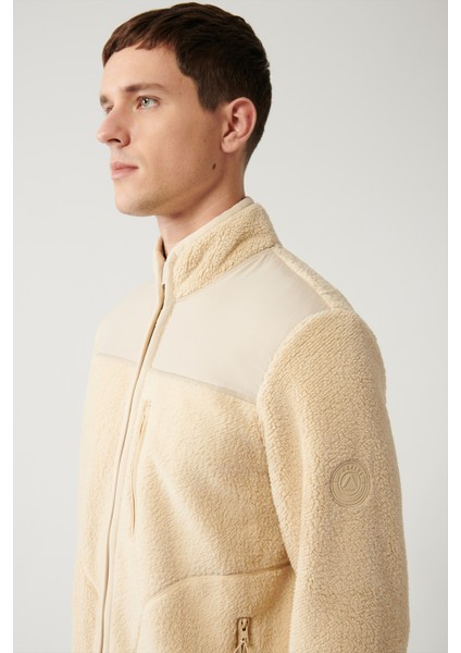 Erkek Krem Dik Yaka Tam Fermuarlı Hırka Peluş A32Y1381 fiyatları