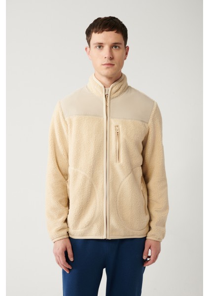 Erkek Krem Dik Yaka Tam Fermuarlı Hırka Peluş A32Y1381 modelleri