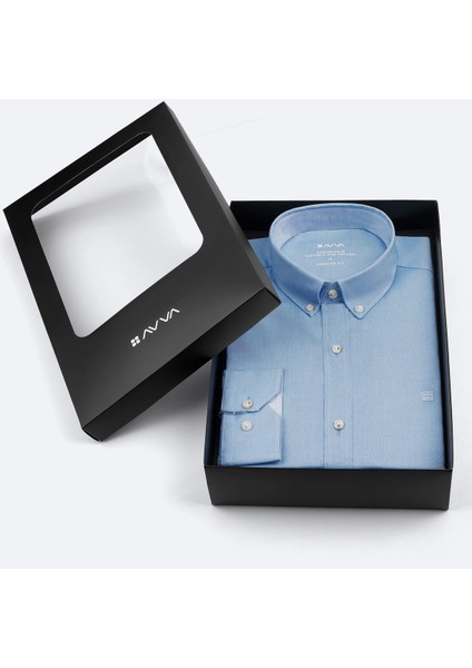 Erkek Mavi Düğmeli Yaka Hediye Kutulu %100 Pamuk Basic Regular Fit Gömlek B002034 fiyatları