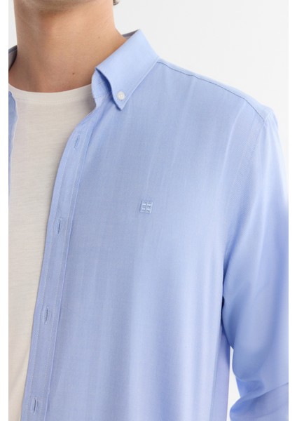 Erkek Mavi Düğmeli Yaka Hediye Kutulu %100 Pamuk Basic Regular Fit Gömlek B002034 fırsatları