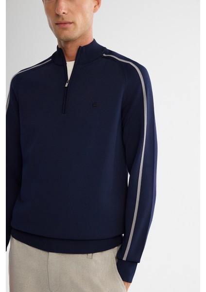 Erkek Lacivert Fermuarlı Dik Yaka Rayon Triko Regular Fit Kazak A42Y5005 fiyatları