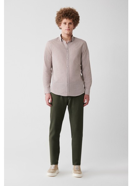 Erkek Kahve Seersucker Çizgili Gömlek A31Y2084 indirimleri