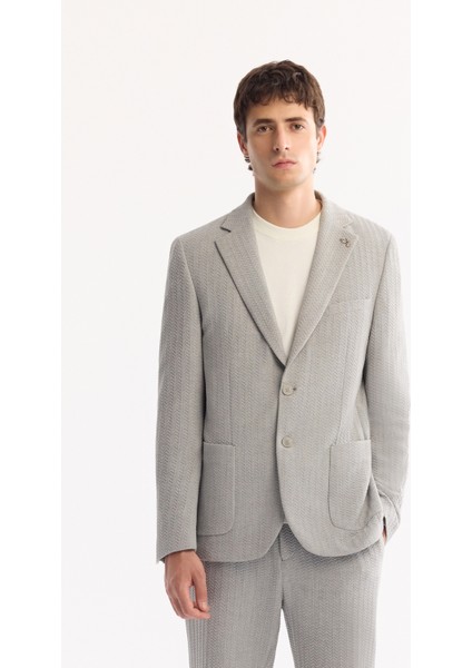 Erkek Gri Mono Yaka Bi-Stretch Hafif Dokulu Blazer Comfort Slim Fit Ceket A52Y4003
