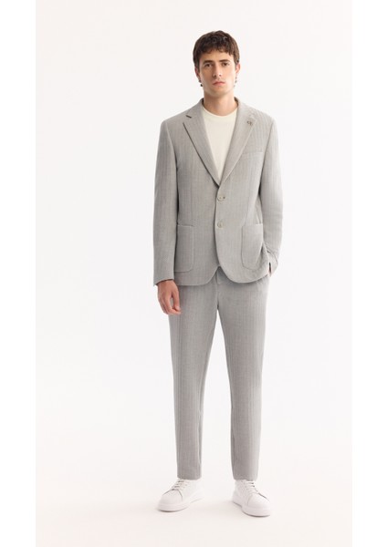 Erkek Gri Mono Yaka Bi-Stretch Hafif Dokulu Blazer Comfort Slim Fit Ceket A52Y4003
