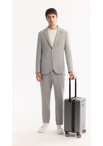 Erkek Gri Mono Yaka Bi-Stretch Hafif Dokulu Blazer Comfort Slim Fit Ceket A52Y4003