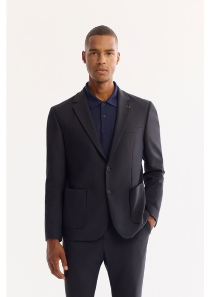 Erkek Lacivert Mono Yaka Bi-Stretch Su İtici Kırışmayan Blazer Comfort Slim Fit Ceket A52Y4009