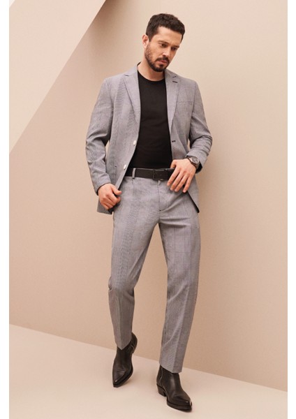 Erkek Lacivert Astarsız Ekose Çift Yırtmaçlı Ceket A31Y4015