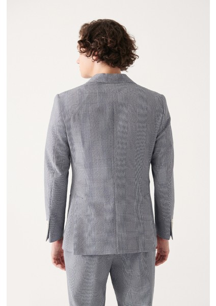 Erkek Lacivert Astarsız Ekose Çift Yırtmaçlı Ceket A31Y4015 indirimleri