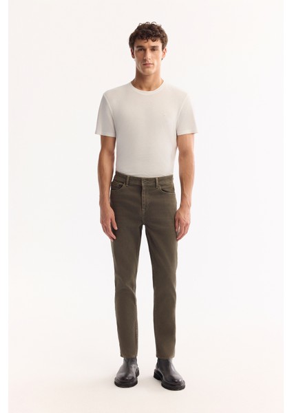 Erkek Haki Klasik Bel Pamuklu Eskitme Yıkamalı Roma Crop Slim Fit Jean Pantolon A52Y3514