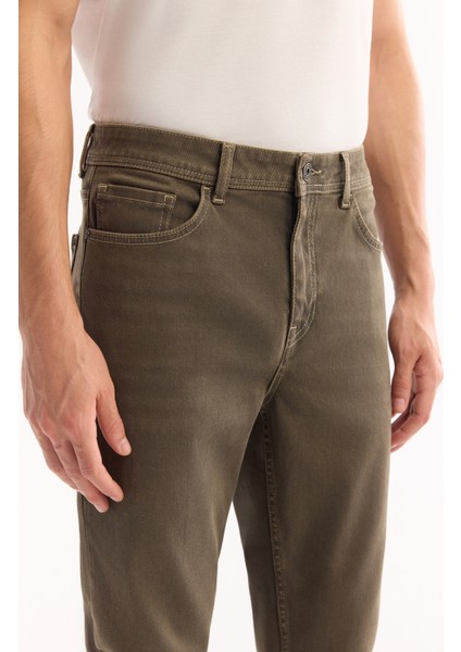 Erkek Haki Klasik Bel Pamuklu Eskitme Yıkamalı Roma Crop Slim Fit Jean Pantolon A52Y3514 fırsatları