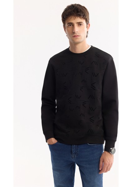 Erkek Siyah Bisiklet Yaka Pamuklu Bi-Stretch Baskılı Regular Fit Sweatshirt A52Y1208 indirimleri