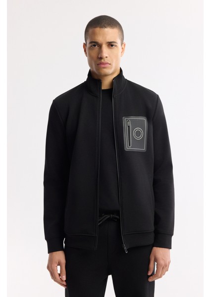 Erkek Siyah Dik Yaka Fermuarlı Bi-Stretch İnterlok Regular Fit Sweatshirt A51Y1219