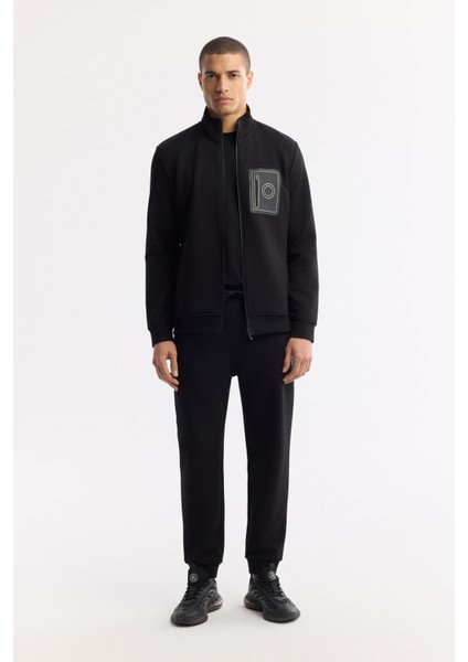 Erkek Siyah Dik Yaka Fermuarlı Bi-Stretch İnterlok Regular Fit Sweatshirt A51Y1219