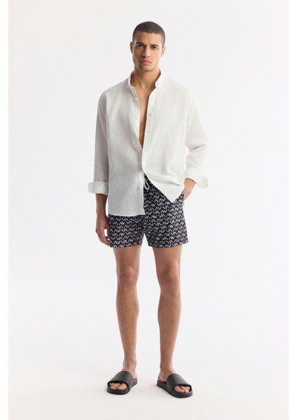 Erkek Siyah Hızlı Kuruyan Baskılı Çantalı Relaxed Fit Relaxed Fit Deniz Şortu A51Y3828