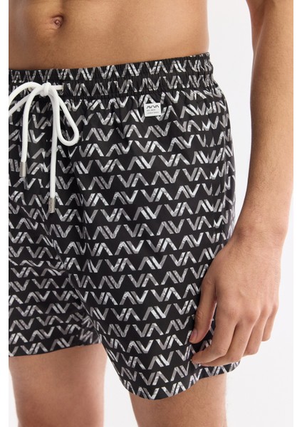 Erkek Siyah Hızlı Kuruyan Baskılı Çantalı Relaxed Fit Relaxed Fit Deniz Şortu A51Y3828 indirimleri