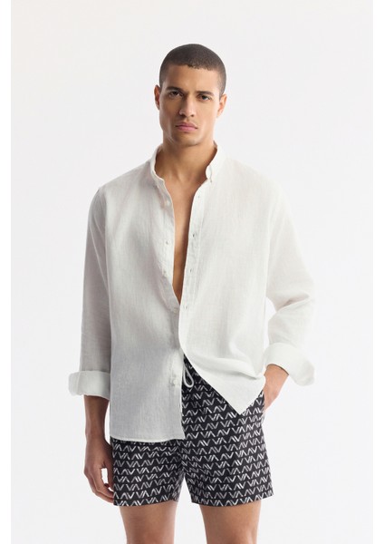 Erkek Siyah Hızlı Kuruyan Baskılı Çantalı Relaxed Fit Relaxed Fit Deniz Şortu A51Y3828