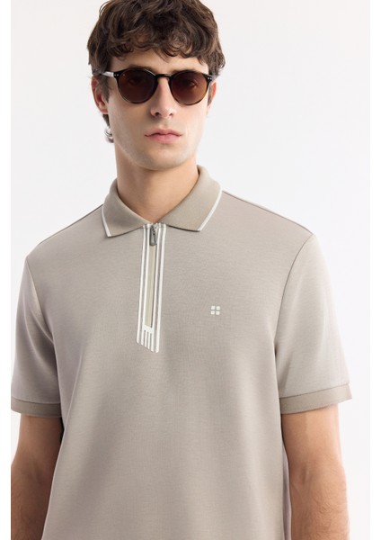 Erkek Gri Polo Yaka Bi-Stretch Baskılı İnterlok Regular Fit T-Shirt A51Y1007 fiyatları