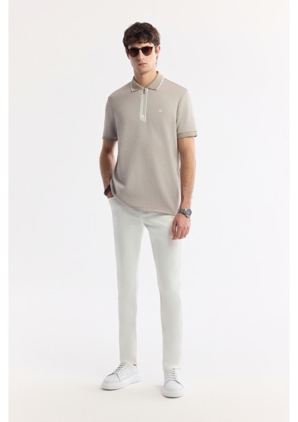 Erkek Gri Polo Yaka Bi-Stretch Baskılı İnterlok Regular Fit T-Shirt A51Y1007