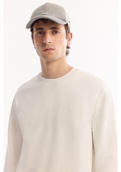 Erkek Ekru Bisiklet Yaka Pamuklu Bi-Stretch Regular Fit Sweatshirt A52Y1271