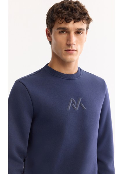 Erkek Lacivert Bisiklet Yaka Pamuklu Şardonlu Baskılı Regular Fit Sweatshirt A52Y1327 fiyatları