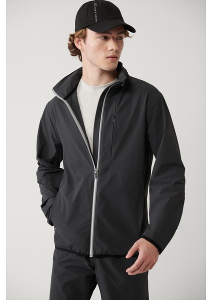 Erkek Antrasit Dik Yaka Kapüşonlu Fermuarlı Su itici Bi-Stretch Comfort Fit Mont A41Y6035
