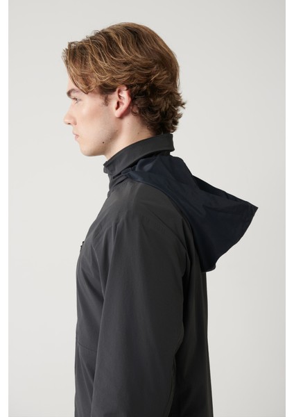 Erkek Antrasit Dik Yaka Kapüşonlu Fermuarlı Su itici Bi-Stretch Comfort Fit Mont A41Y6035 modelleri