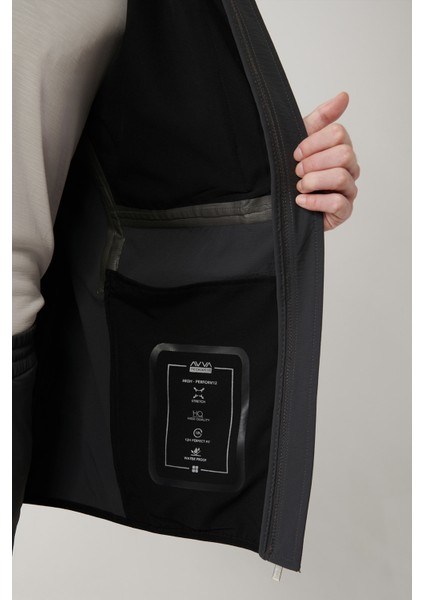 Erkek Antrasit Dik Yaka Kapüşonlu Fermuarlı Su itici Bi-Stretch Comfort Fit Mont A41Y6035