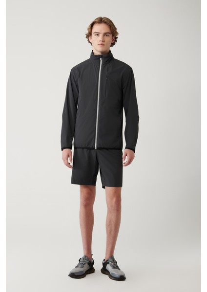 Erkek Antrasit Dik Yaka Kapüşonlu Fermuarlı Su itici Bi-Stretch Comfort Fit Mont A41Y6035